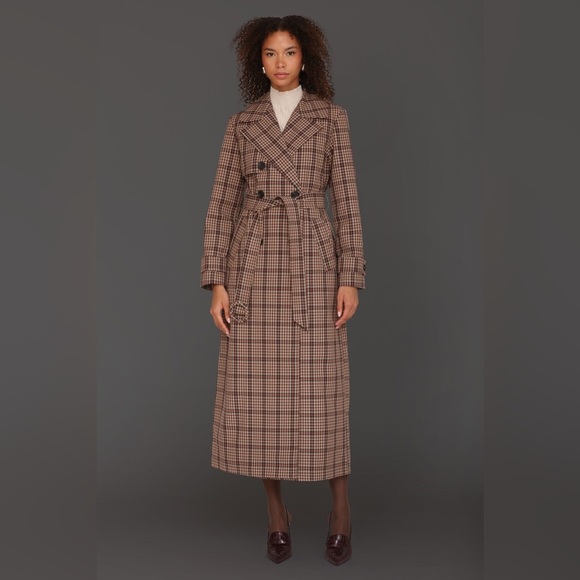 Avec Les Filles Jackets & Blazers - Avec Les Filles PLAID BELTED MAXI TRENCH COAT